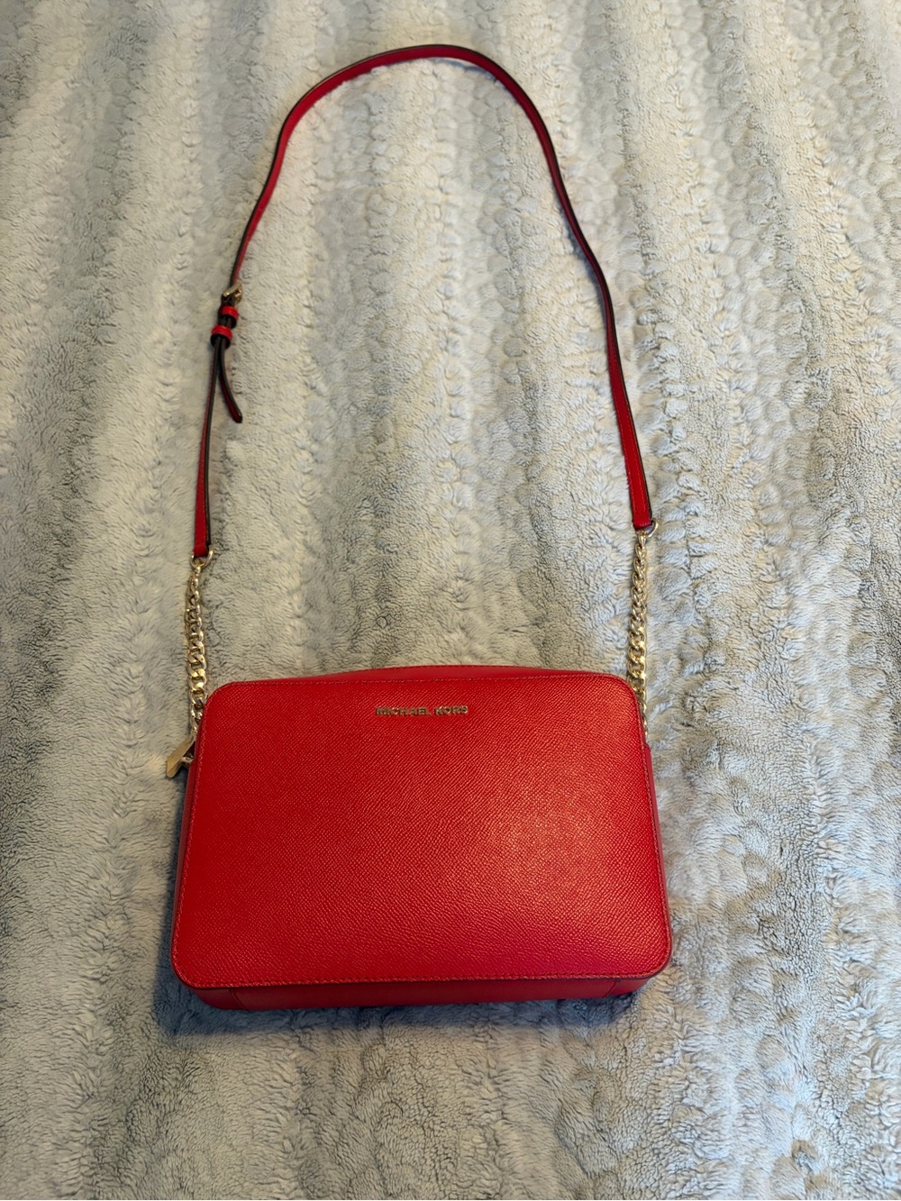 Michael Kors Red Leather Crossbody with Gold Chain Strap